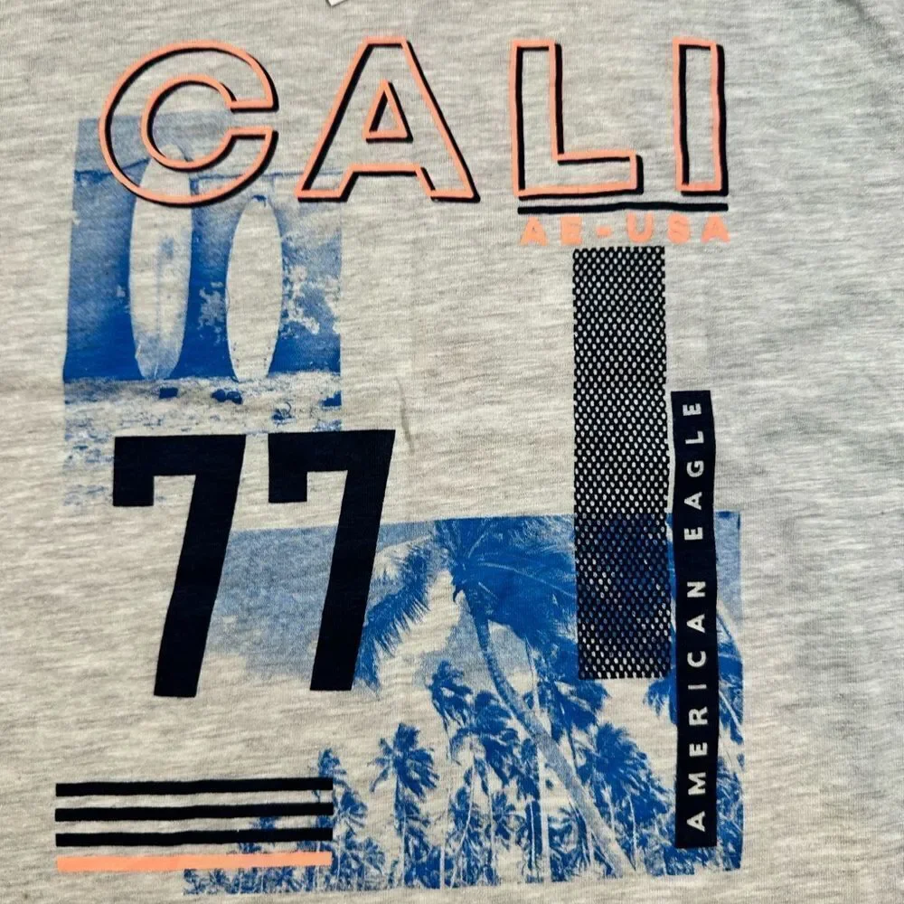 NWT American Eagle Unisex Gray Short Sleeve Graphic Tee Shirt Cali - Size 8